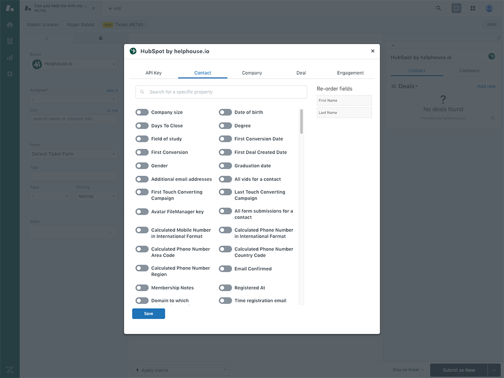 HubSpot by helphouse.io feature detail — CRM and Marketing app on the Zendesk Marketplace